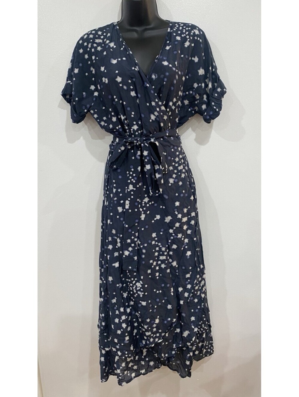 XIRENA Size M Moon Star Wrap Tie Maxi Dress Celestial Whimsical Whimsy Cotton